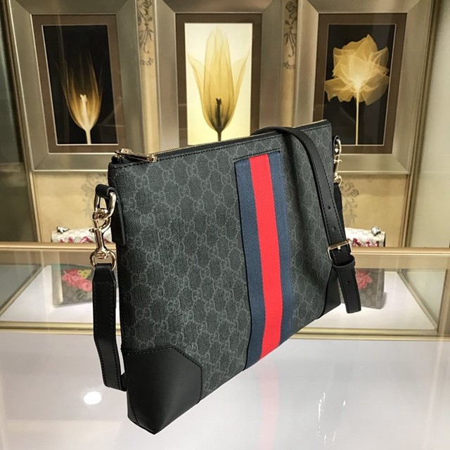 Gucci專櫃款男包 474139 古馳Gucci GG Supreme高級人造革扁平郵差包 Gucci男士單肩斜挎包  gqy3060